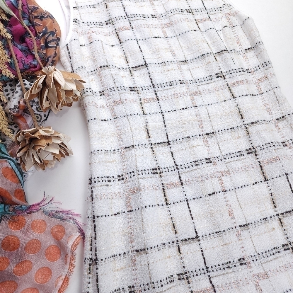 Lafayette 148 White Plaid Weave Shift Dress Sz 2 - Picture 10 of 16